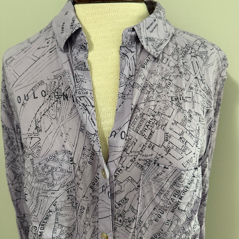 Pilcro Map Print Button-Up Shirt in Lavender Purple